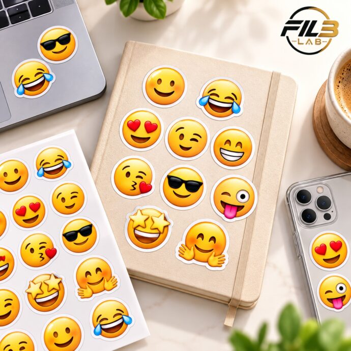 طقم ملصقات إيموجي 96 قطعة – 4 أوراق A5 ملونة للابتوب والهاتف والدفاتر والأجندة | FILB LAB