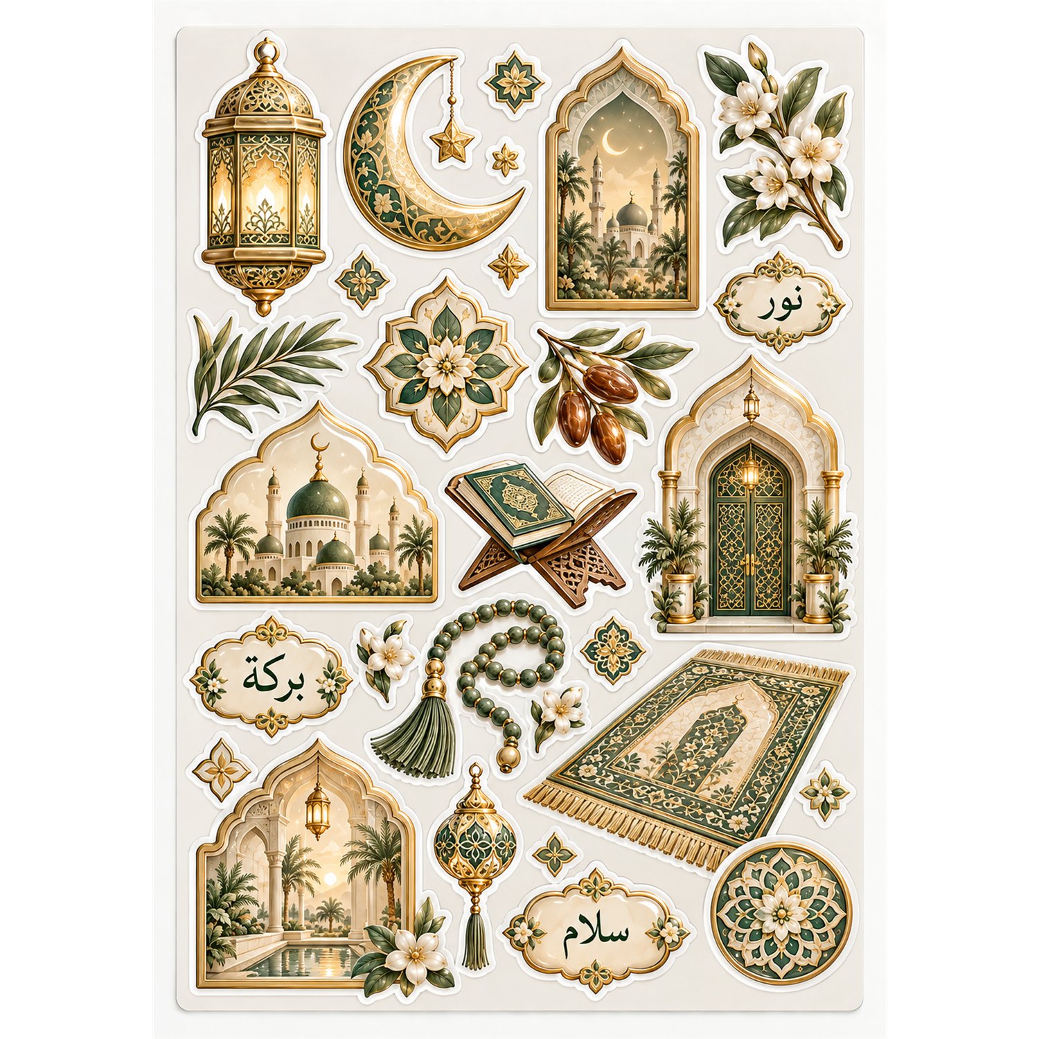 A5 İslami Dua ve Zikir Sticker Seti – 5 Yaprak Zarif Arapça Yazılı Dekoratif Stickerlar - Görsel 4