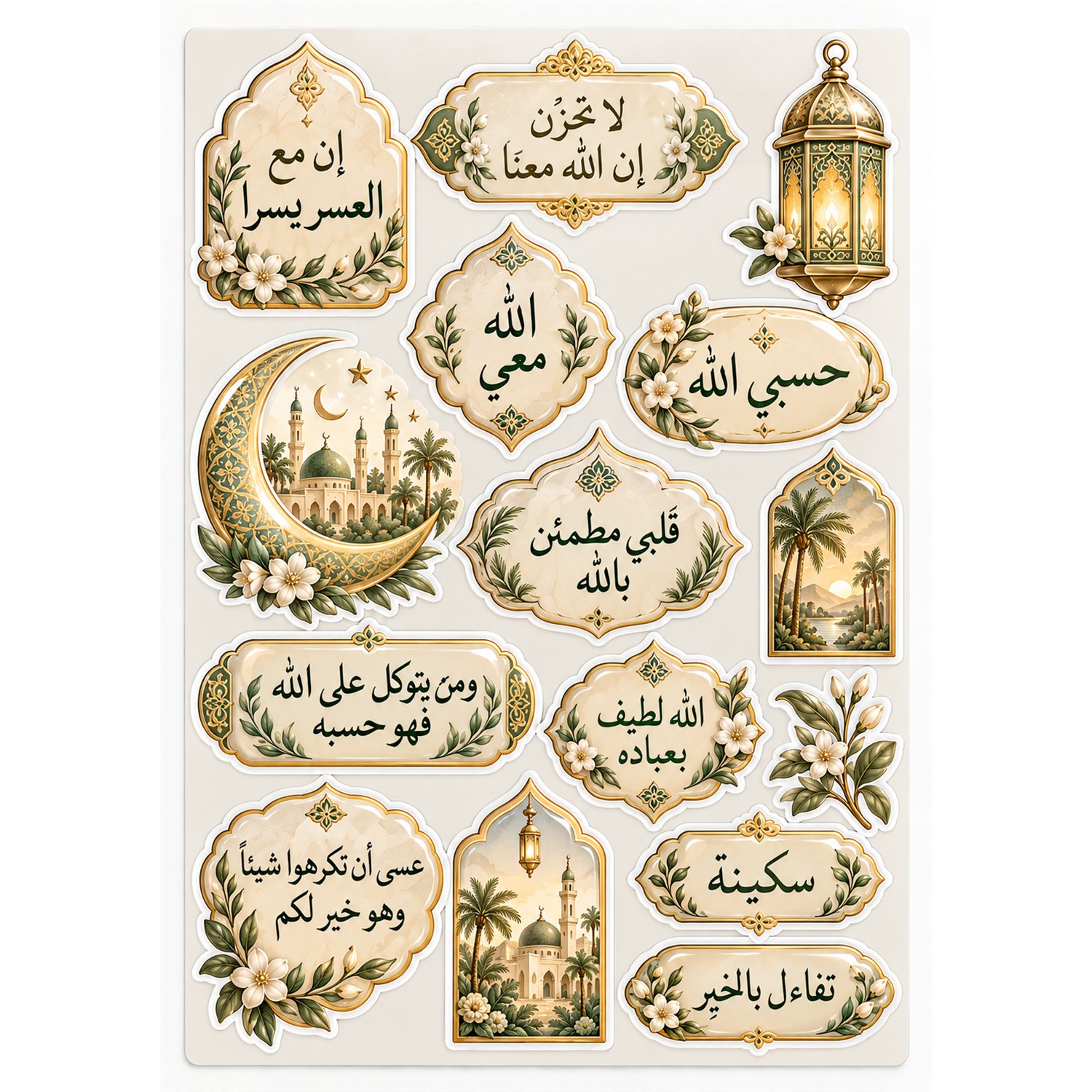 A5 İslami Dua ve Zikir Sticker Seti – 5 Yaprak Zarif Arapça Yazılı Dekoratif Stickerlar - Görsel 5