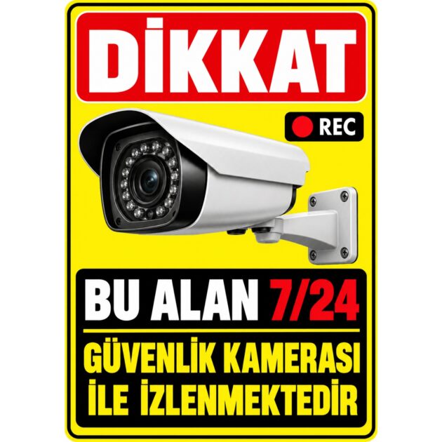5’li A4 7/24 Güvenlik Kamerası Uyarı Sticker Seti – Dikkat Kamera ile İzlenmektedir